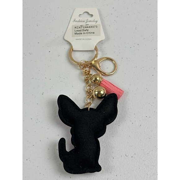 Sparkly Chihuahua Keychain With Pink Tassel & Gold Ring Lead Safe - Picture 3 of 3